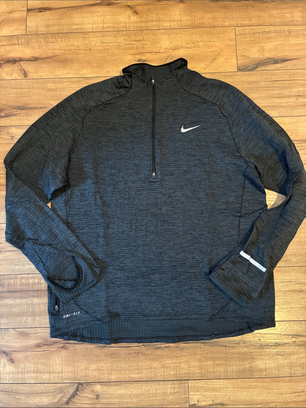 Nike Dri Fit Black & Grey Heather 1/4 Zip Performance Pullover Jacket
